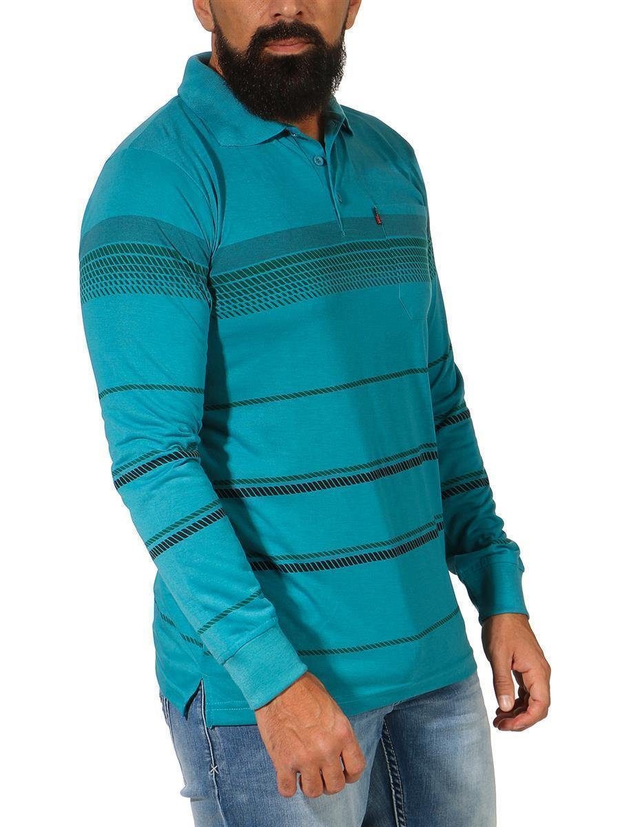 EloModa Gr. Longsleeve Brusttaschen Polo L XL Shirt XXL (1-tlg) mit M Grün Herren Langarm Poloshirt