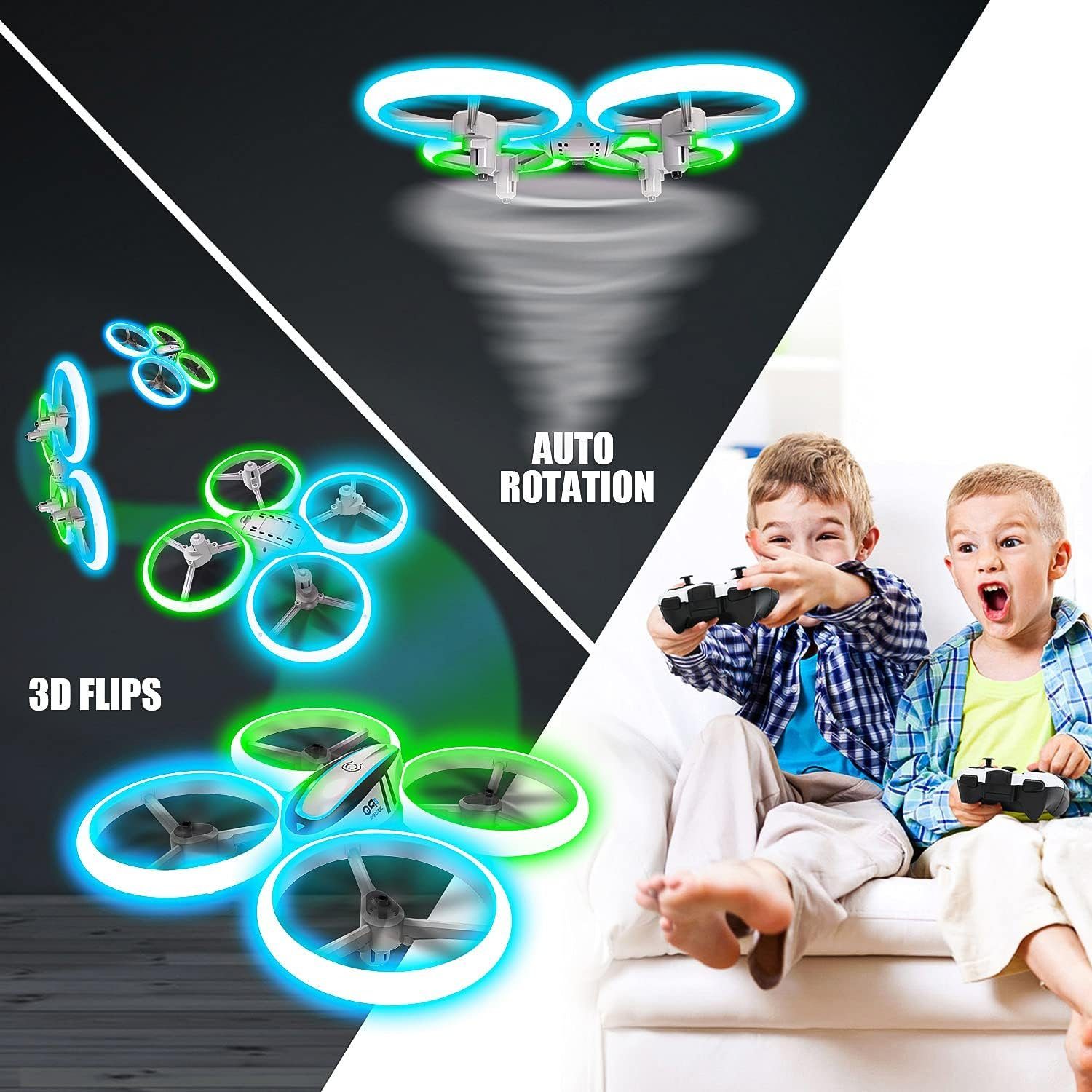 AVIALOGIC Drohne (Kinderdrohne Höhenhalt, Blau & Kopflosmodus, 2 Grünlicht, mit Akkus)