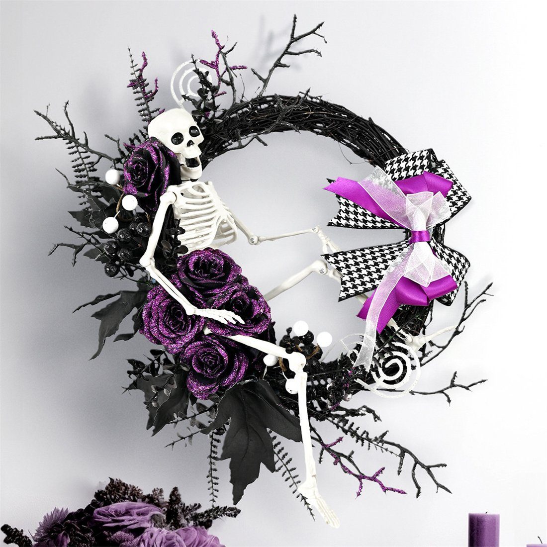 Kunstgirlande Halloween-Skelett-Anhänger, Schleife Kranz, Party