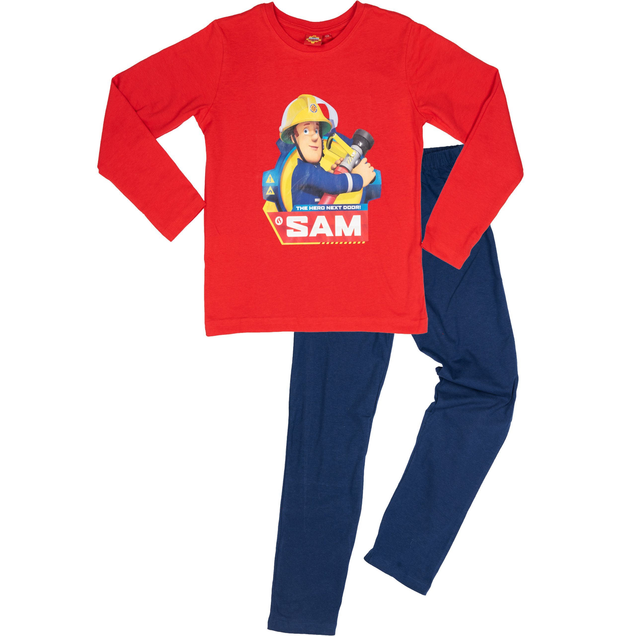 United Labels® Schlafanzug Feuerwehrmann Hose Jungen für Rot/Blau Schlafanzug Sam
