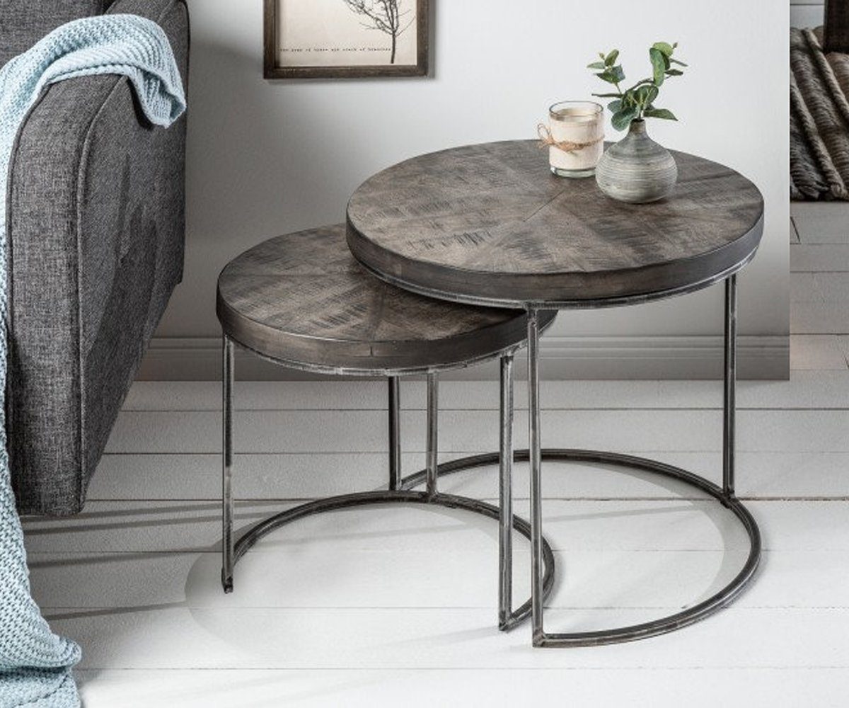 Sitheim-Europe Beistelltisch 2er Set Beistelltischen ELEMENTS 50cm graues Akazienholz Massivholz. € 215,95