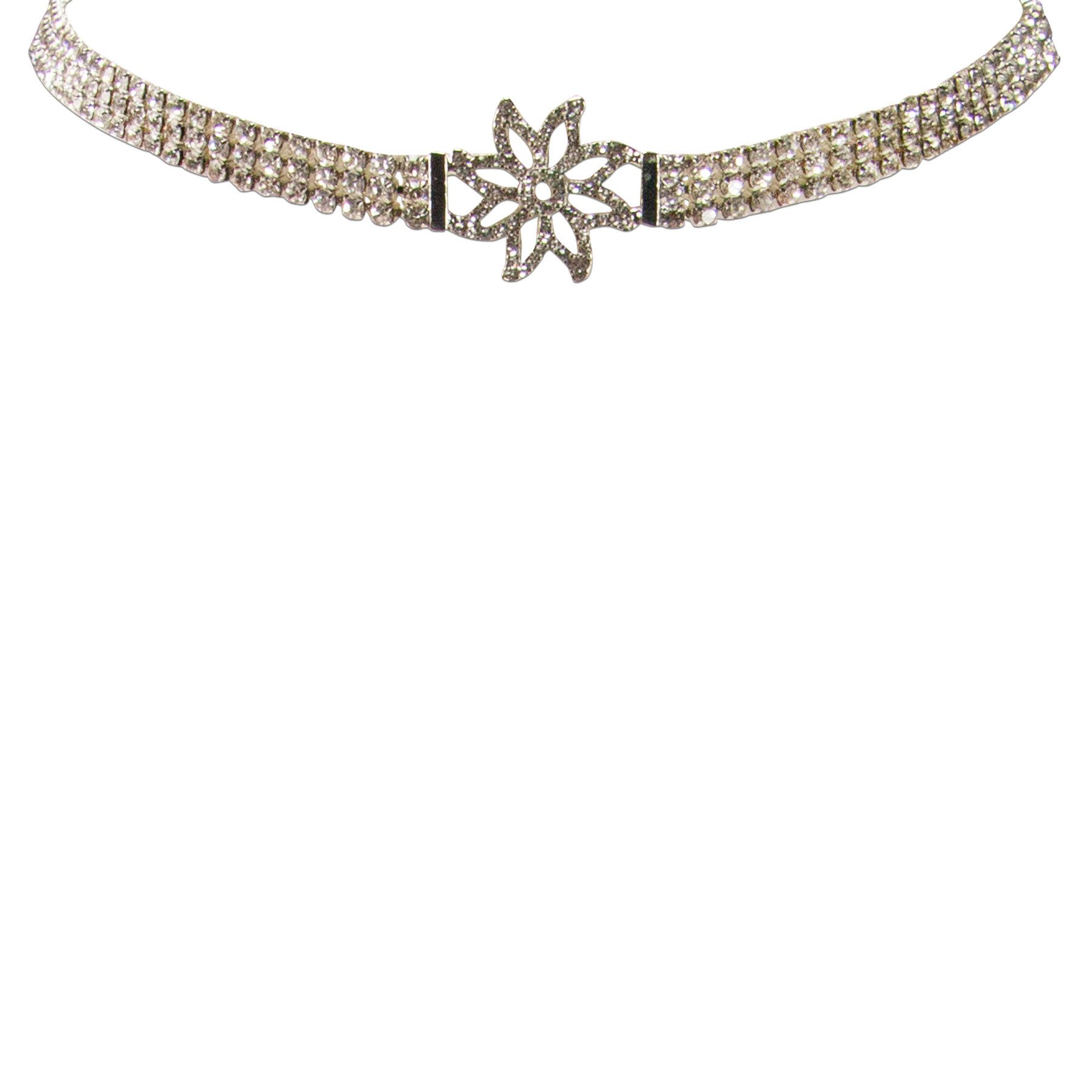 Alpenflüstern Collier Trachten-Strass-Kropfkette Glitzer-Edelweiß (silber-farben), - nostalgische Trachtenkette enganliegend, Kropfkette elastisch, elega – Bild 3 von 4