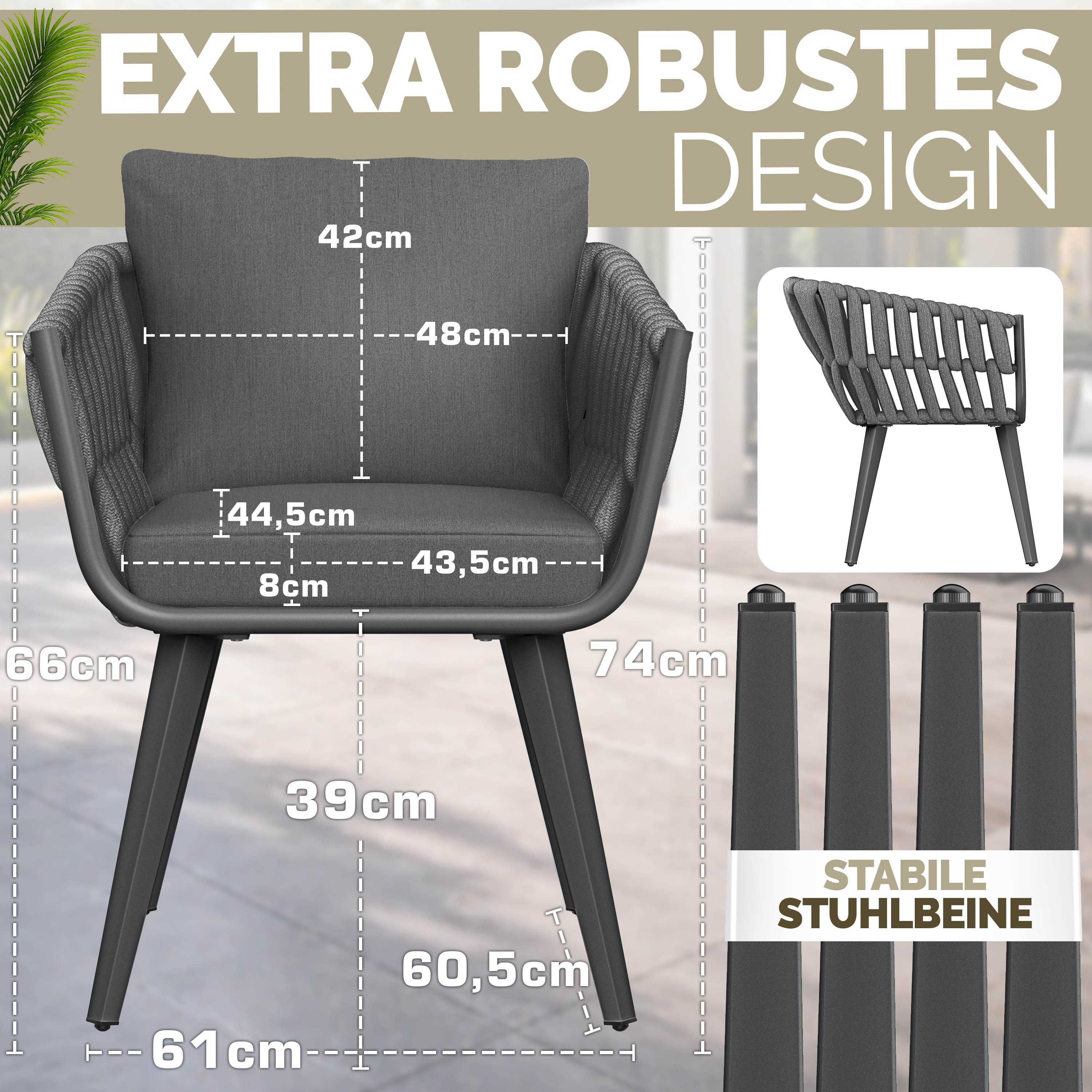 tillvex Gartentisch tillvex® Gartenstuhl Set Wetterfest mit Armlehne Rope Design (Gartenstühle UV-beständig Terrassenstuhl Rope Sessel Gartenmöbel, 2-St., Desig – Bild 2 von 5