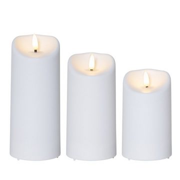 MARELIDA LED-Kerze LED Kerzenset für Außen 3D Flamme flackernd 3 Größen Timer weiß 3Stück (3-tlg)