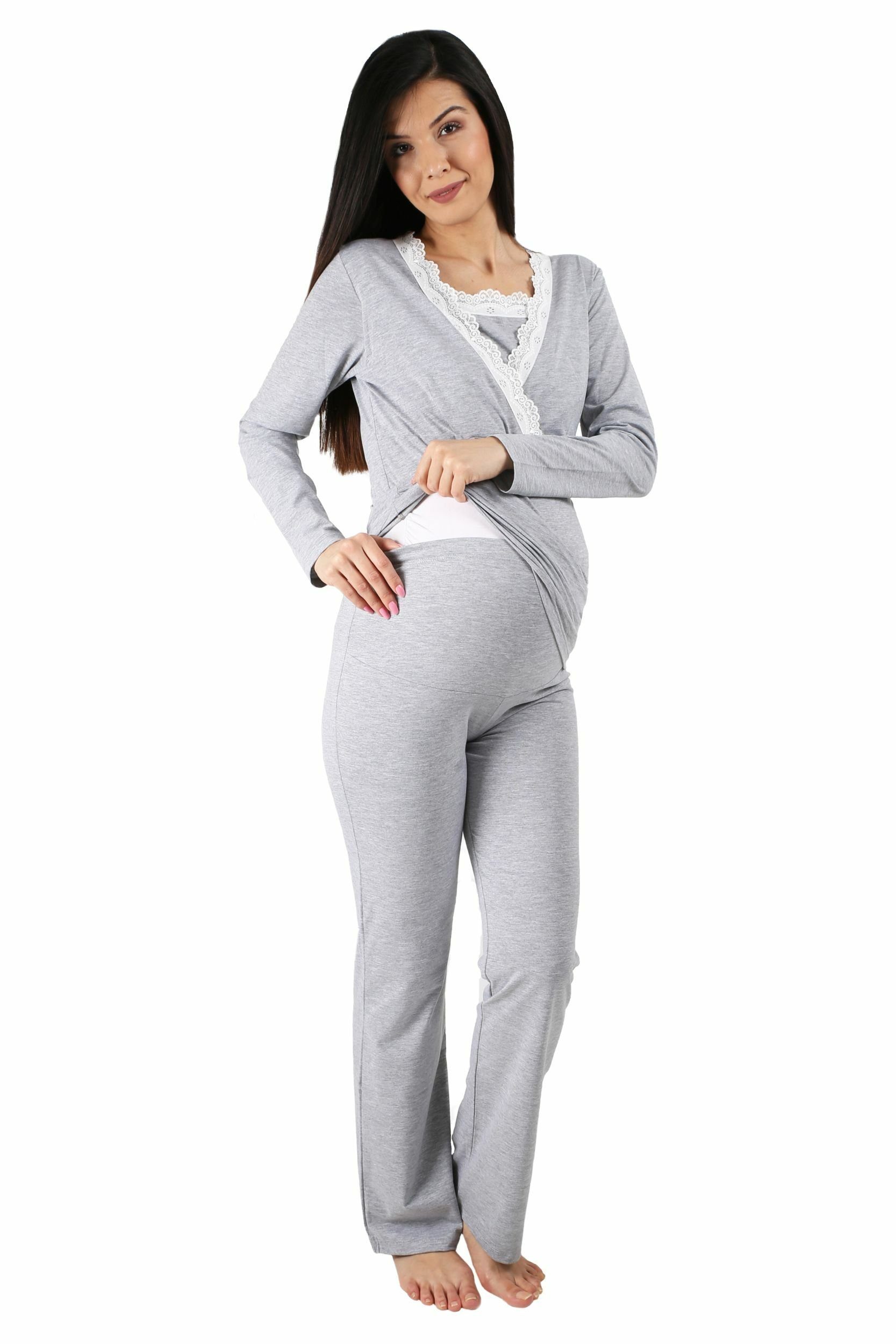 M.M.C. Umstandspyjama Spitze Umstandspyjama mit Stillfunktion