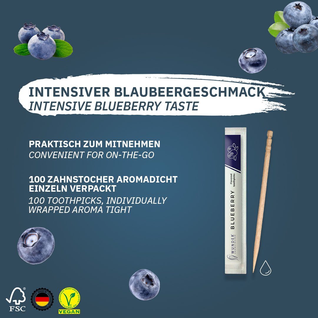 Wunder Zahnstocher Mundpflegecenter Zahnstocher mit Geschmack Blaubeere 100er Pack einzeln verpackt