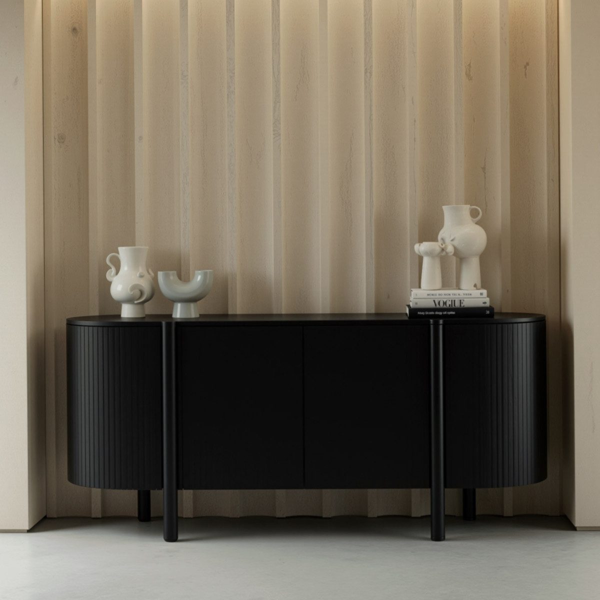 CASA DOMA Sideboard Tarifa, Kommode, Stauraum, 4 Türen, Massivholz, Mangoholz, schwarz, Pill-Shape-Form, vier Schaniertüren