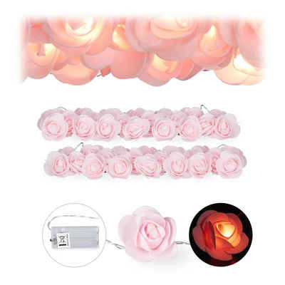 relaxdays Lichterkette 2x Rosen Lichterkette rosa