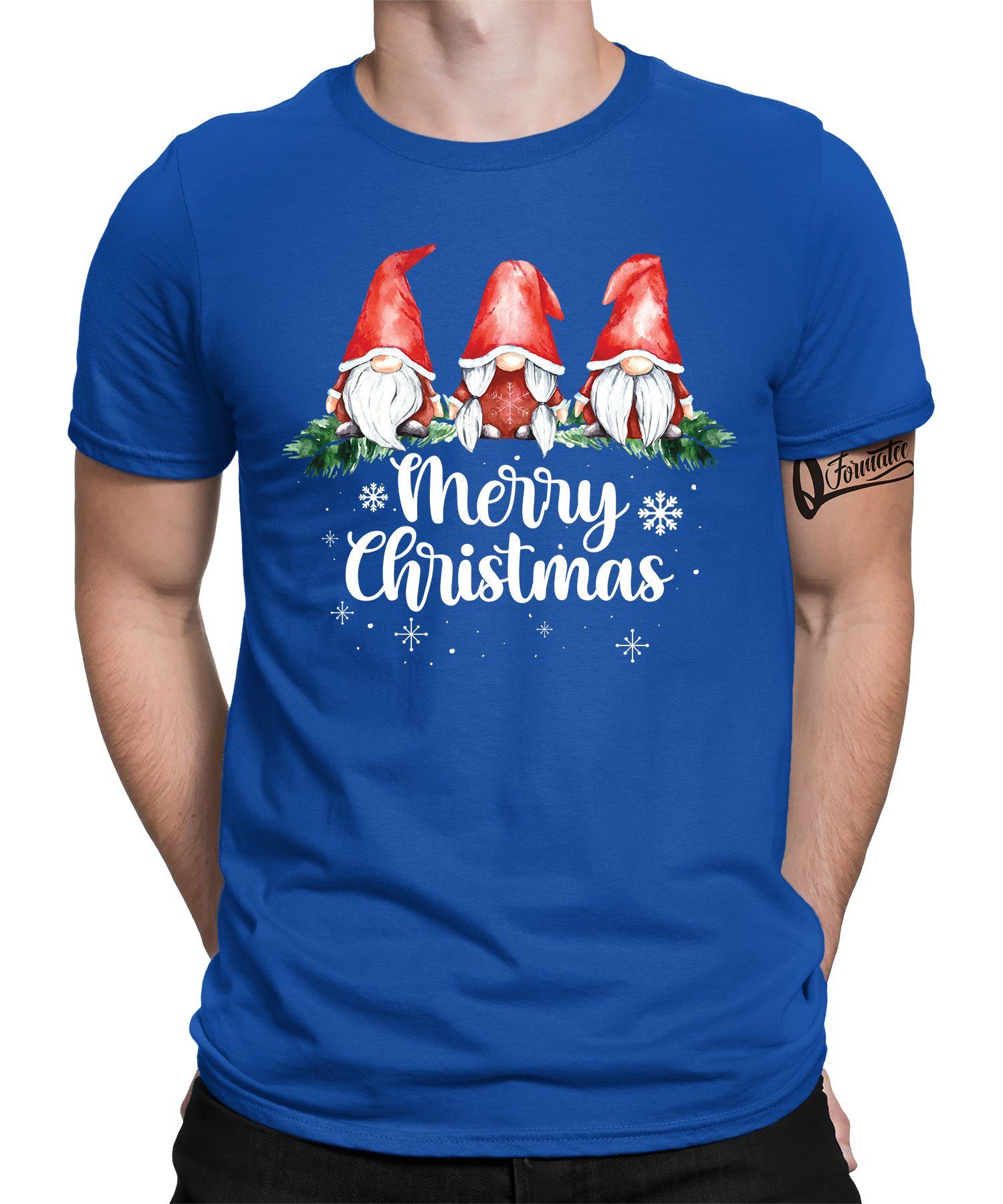 Quattro Formatee Kurzarmshirt Wichtel Gnom Zwerg Merry Christmas - Weihnachten Nikolaus Weihnachtsge (1-tlg) Blau