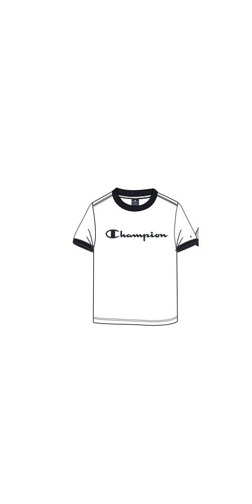 Champion T-Shirt (Baumwolle) Crew Ringer mit Logo-Schriftzug weiss Kinder