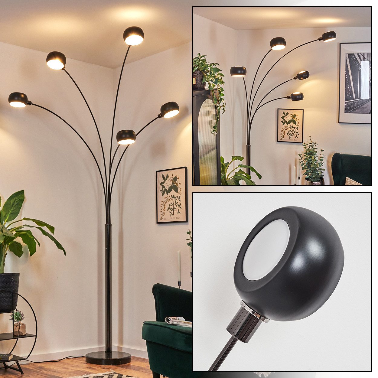 Stehlampe Stehlampe aus Metall in Schwarz/Chrom/Weiß im Retro/Vintage-Design