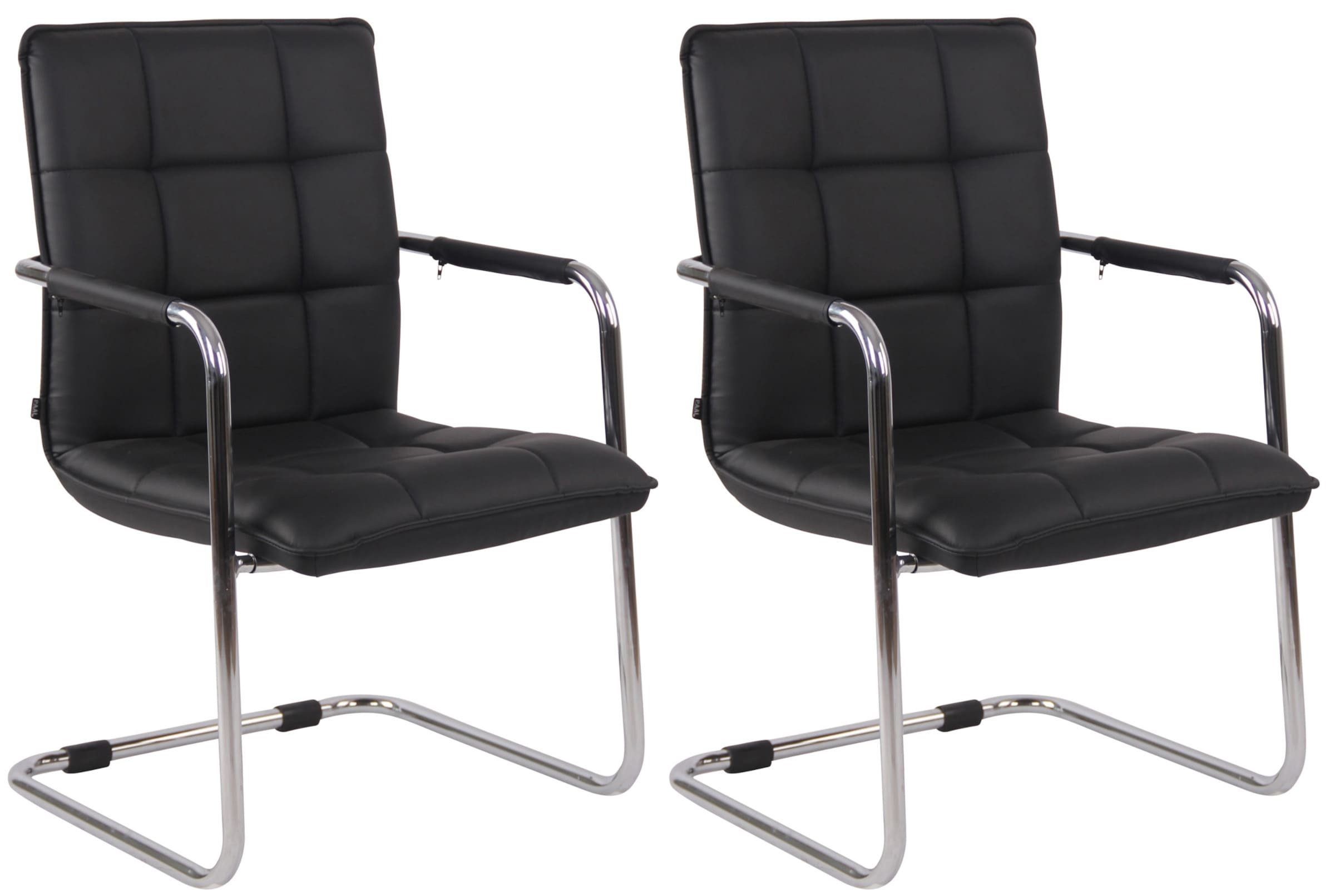 TPFLiving Besucherstuhl Gant mit hochwertig gepolsterter Sitzfläche - Konferenzstuhl (Küchenstuhl - Esszimmerstuhl - Wohnzimmerstuhl, 2 St), Gestell: Metall chrom - Sitzfläche: Kunstleder schwarz