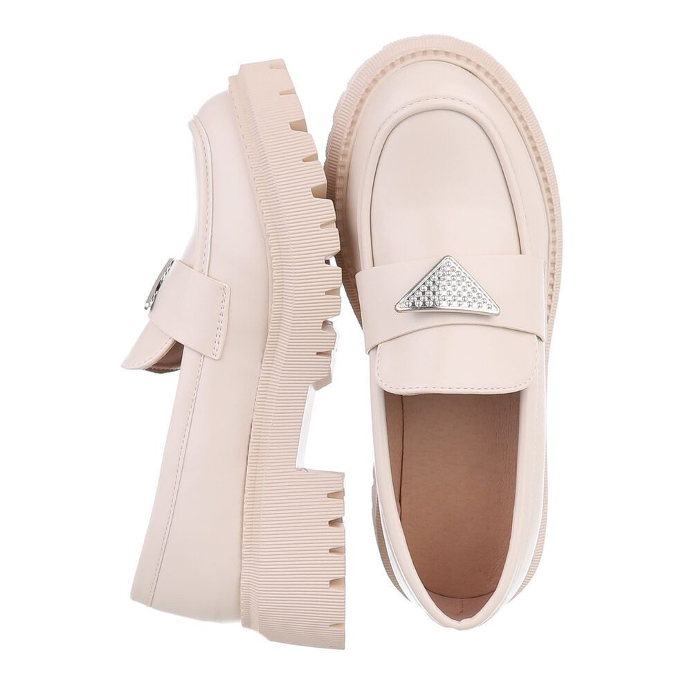 Ital-Design Damen Mokassins Freizeit Slipper (86188111) Blockabsatz Mokassins in Beige