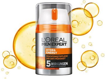 L'ORÉAL PARIS MEN EXPERT Feuchtigkeitscreme Hydra Energy 24H Anti-Müdigkeit, Feuchtigkeitspflege mit Vitamin C