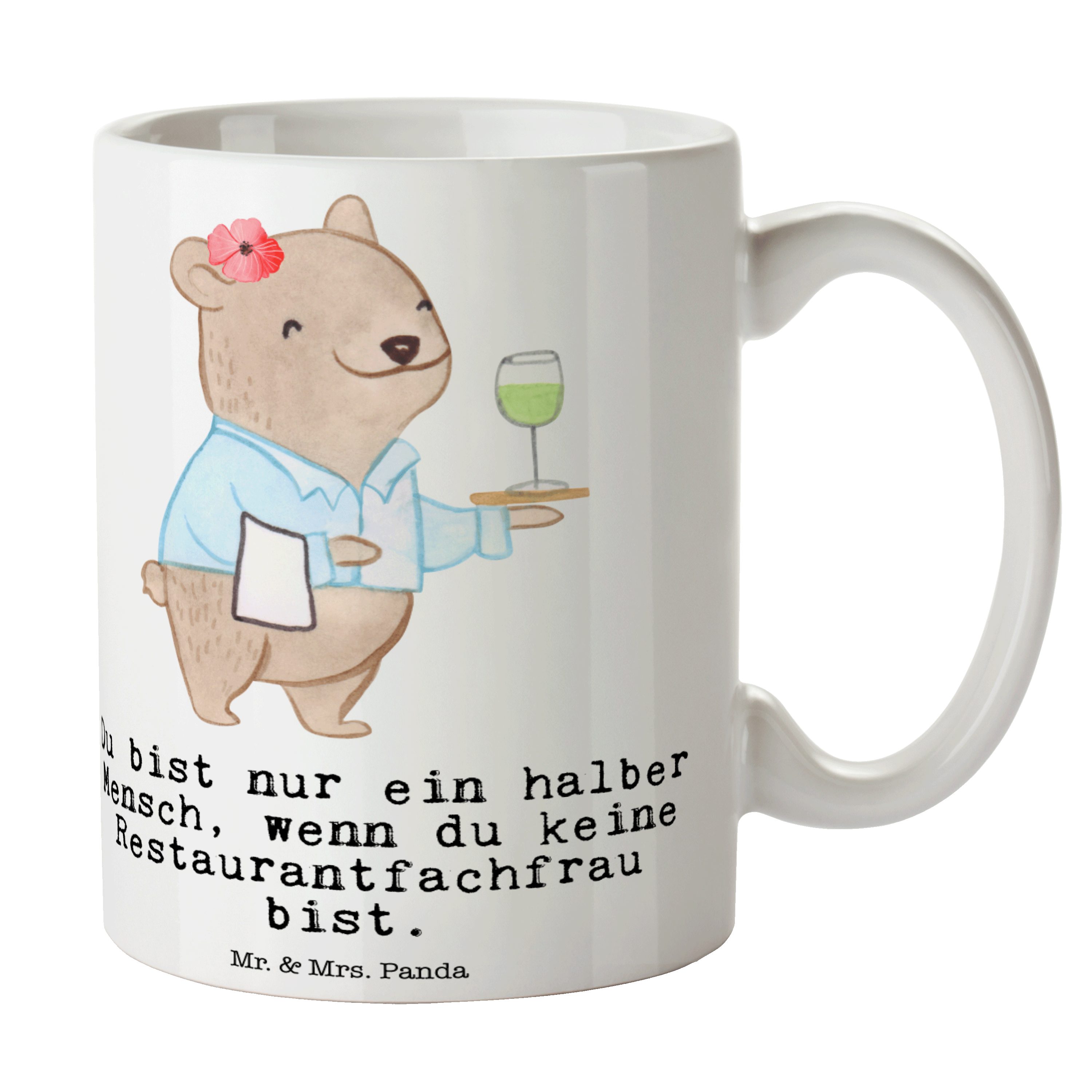 Mr. & Mrs. Panda Tasse Restaurantfachfrau mit Herz - Weiß - Geschenk, Becher, Tasse Sprüche, Keramik