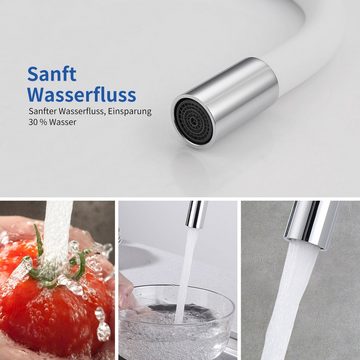 HOMELODY Spültischarmatur Küchenarmatur mit Flexibler Auslauf Wasserhahn Küche 360° drehbar Hochdruck für Einzel/Doppelspülbecken Weiß
