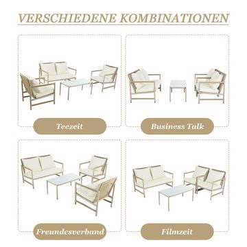 Merax Gartenlounge-Set für 4 Personen mit verzinkten Metallrahmen, (4-tlg., 1 2-Sitzer, 2 Sessel, 1 Couchtisch), Gartenmöbel Set Polyrattan Seil Balkonset Sitzgruppe