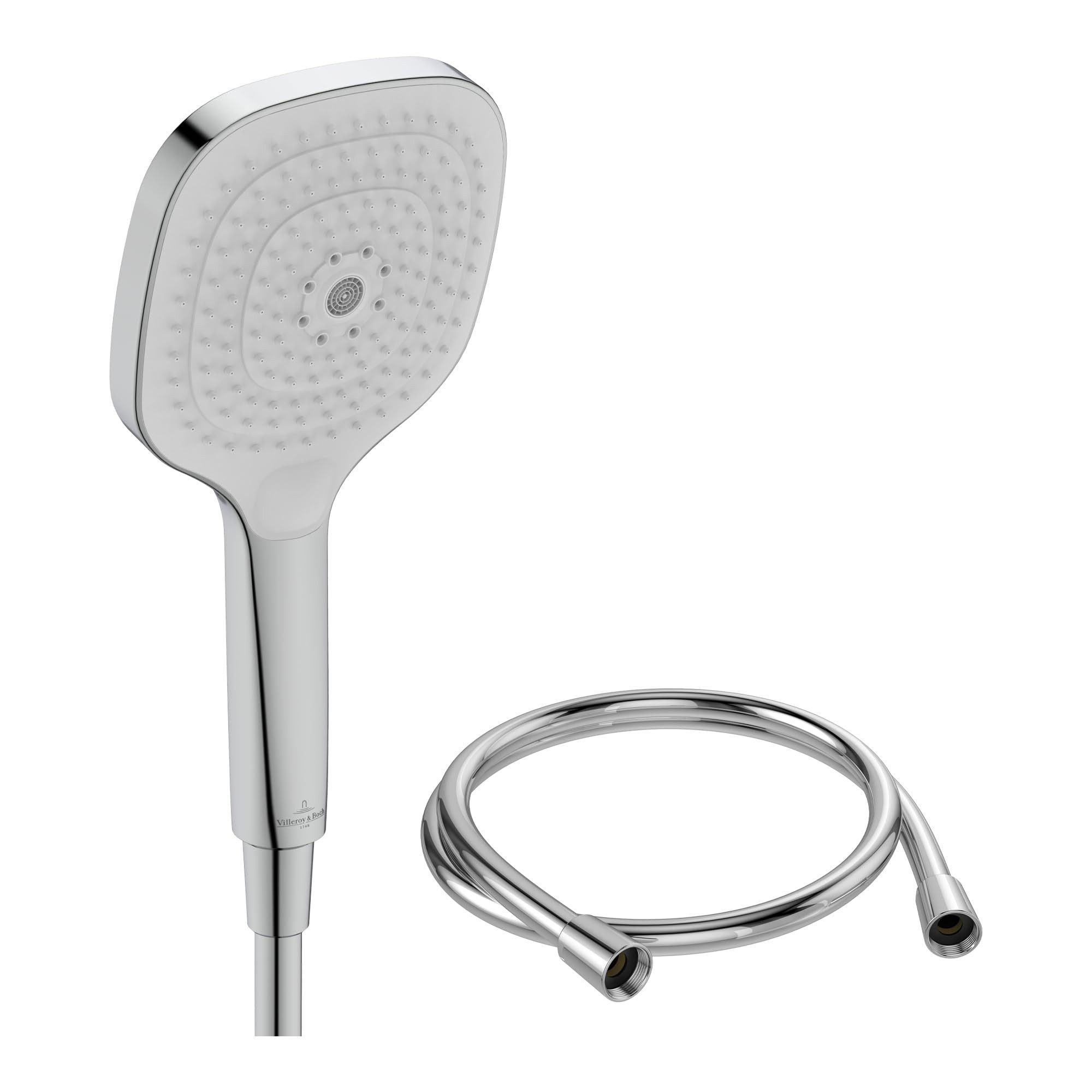 Villeroy & Boch Duschbrause Elody, Set aus Handbrause und Schlauch 1,20 m, 3 Strahlarten, Chrom