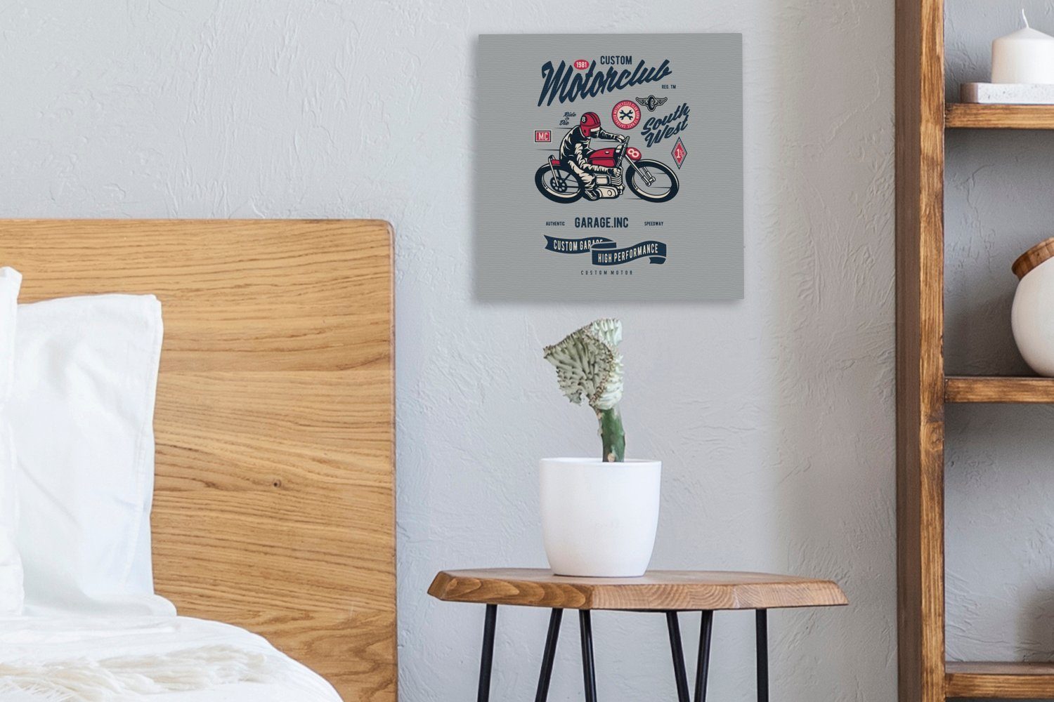 OneMillionCanvasses® Leinwandbild Motorrad Helm St), Leinwand (1 Schlafzimmer - - für Vintage Bilder Wohnzimmer Zeichnung, 