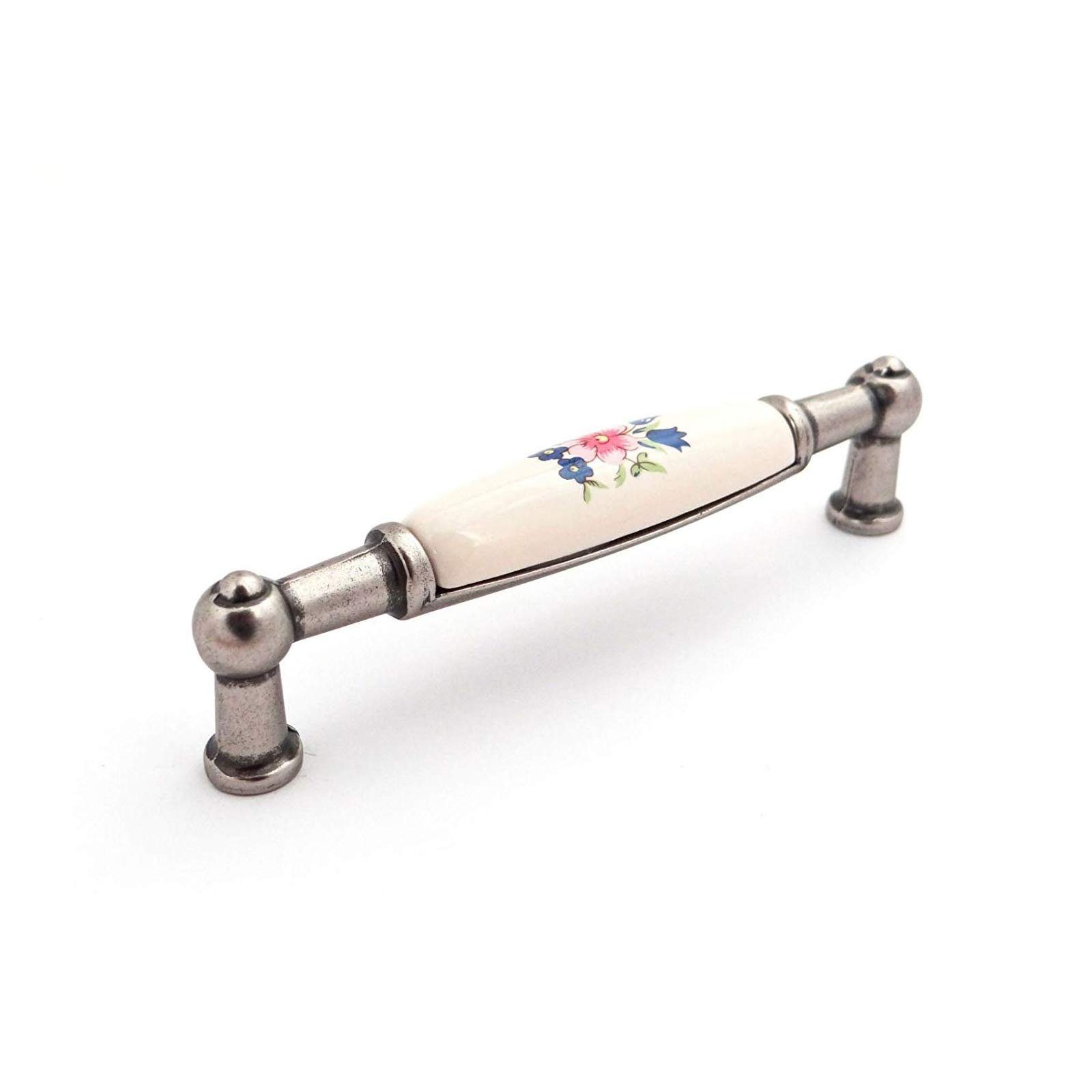 Möbelgriff Porzellangriff Landhaus BA 96 mm Altsilber / Cremefarbig