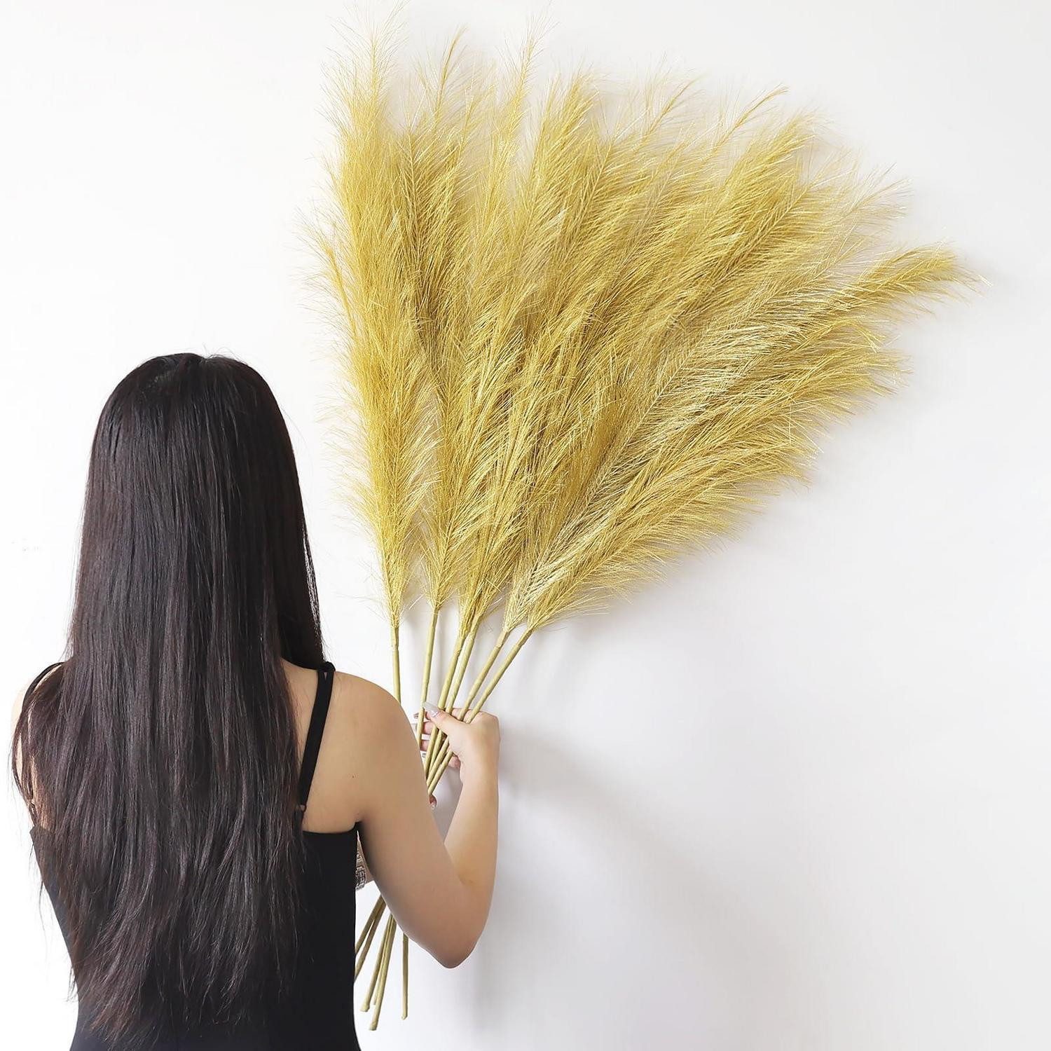 Kunstgras Pampasgras Kunstblumen Deko 6er Set 113cm Gold, LuxusKollektion, Höhe 1 cm