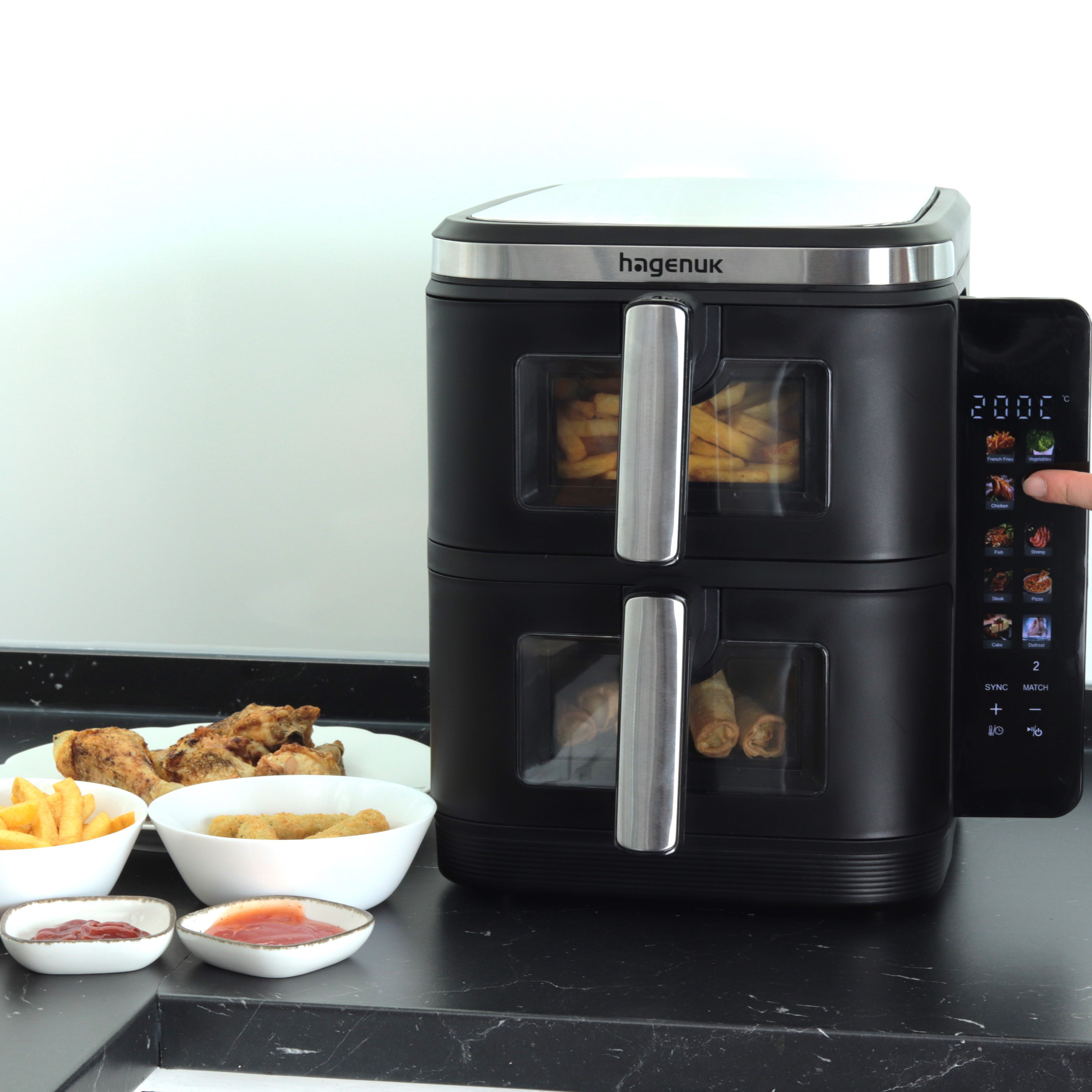 Hagenuk Heißluftfritteuse Doppelkammer, 12 Liter DUAL ZONE, Sichtfenster, mit Beleuchtung, 2800 W, Digitales Farbdisplay, 10 voreingestellte Programme, Synchro- – Bild 5 von 5