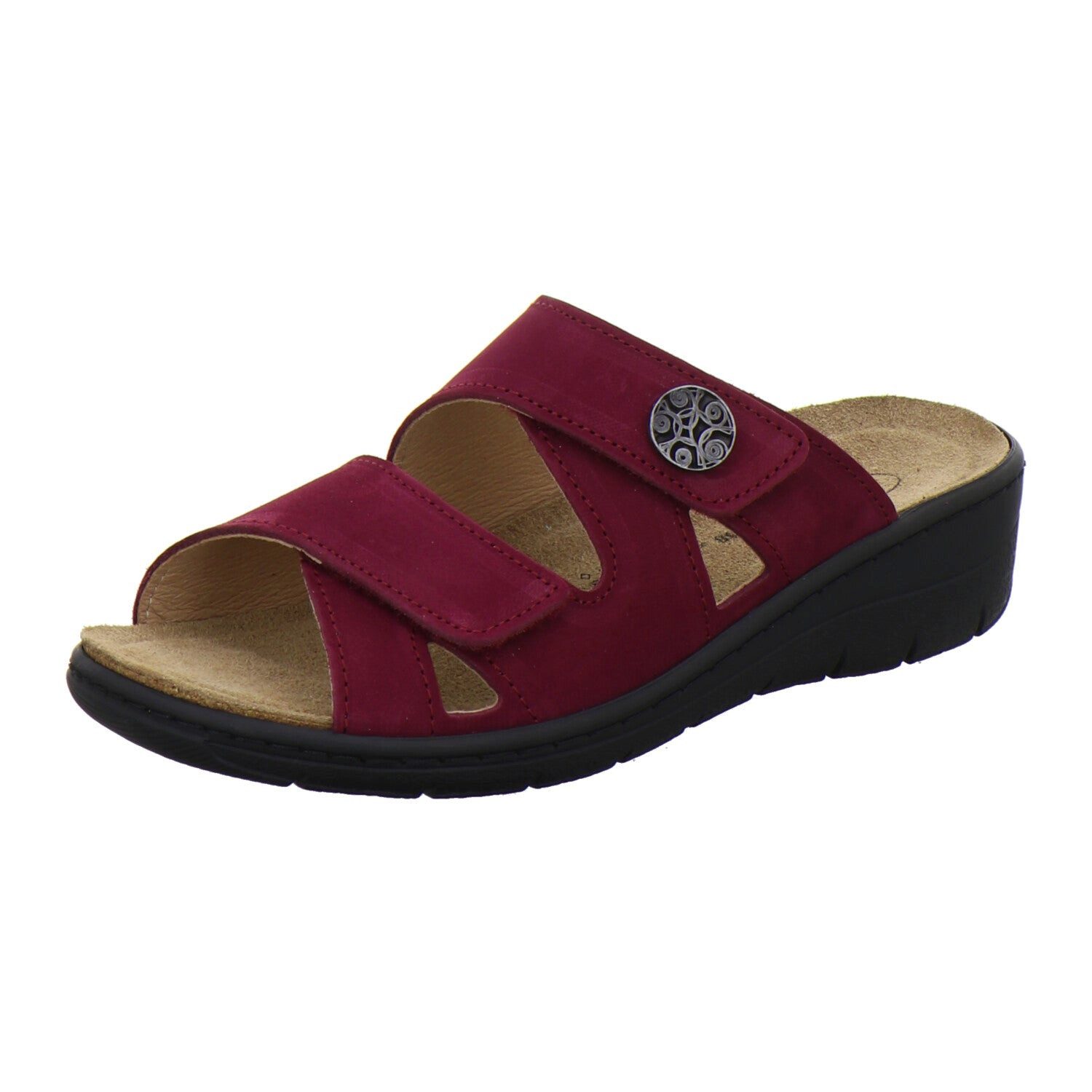 AFS-Schuhe Damen Wechselfußbett Pantolette aus Nubukleder mit Klettverschluss und Keilabsatz, Made in Germany