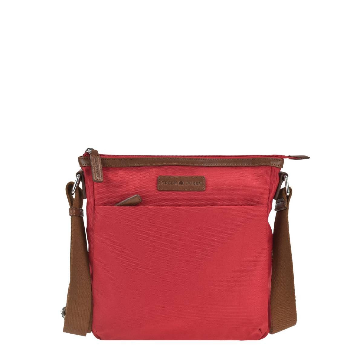 Greenburry Umhängetasche "Iris" Nylon Crossover Bag Crossbag 24x24cm, leicht, kompakt, praktisch, langer Gurt, rot