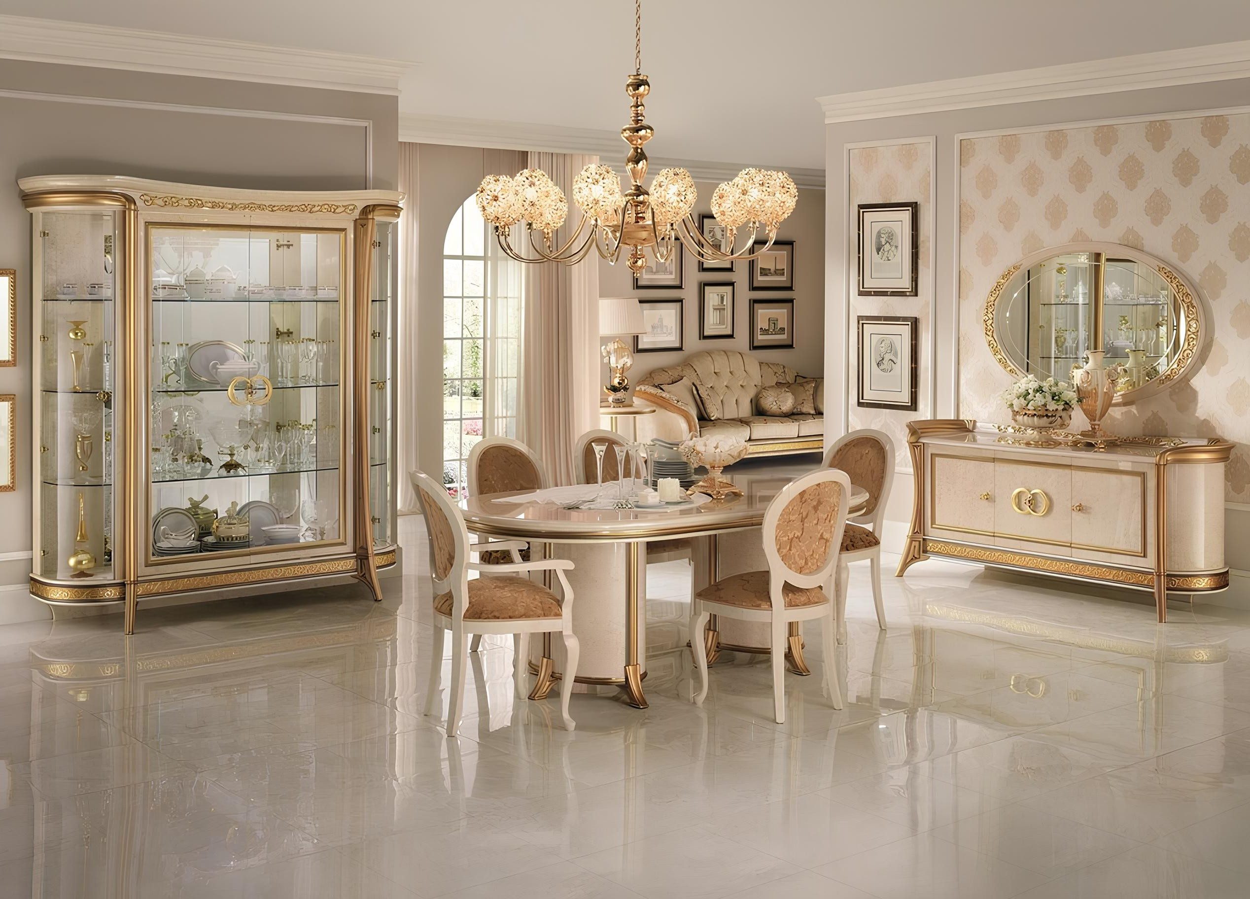 Xlmoebel Esszimmer-Set Vitrine Tisch 6 Stühle Kommode Spiegel Barock 10tlg. Set, (10-St), Made in Europa