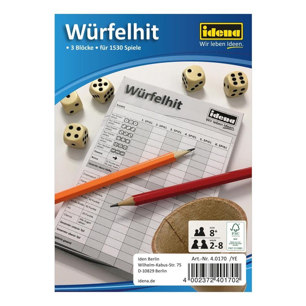 Idena Spiel, Würfelspiel Würfelhit, 3 Spielblöcke mit je 85 Blatt für 1530 Würfelspiele