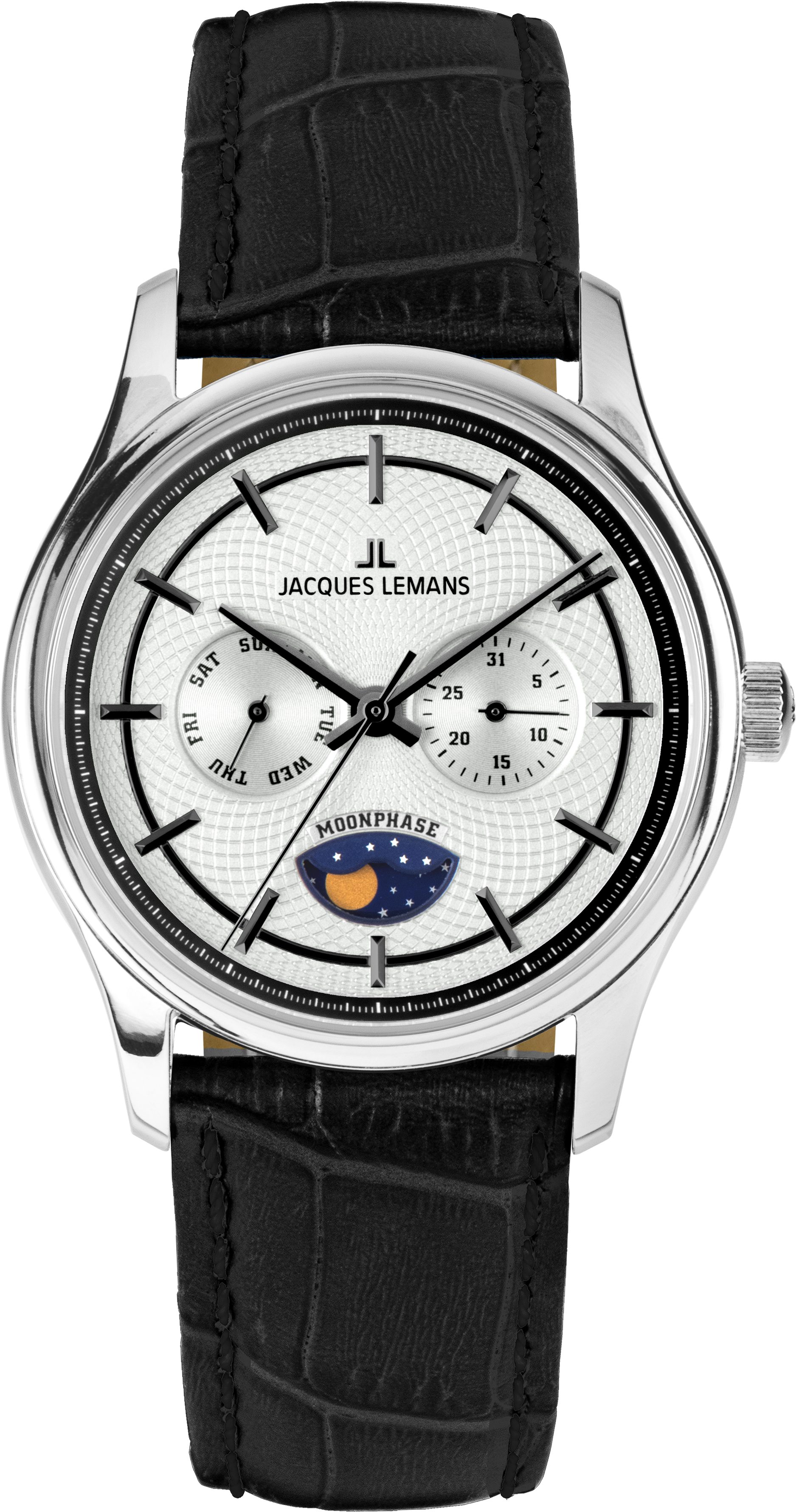Jacques Lemans Quarzuhr Derby 1-2213B, Armbanduhr, Herrenuhr, analog, Wochentag, Mondphase