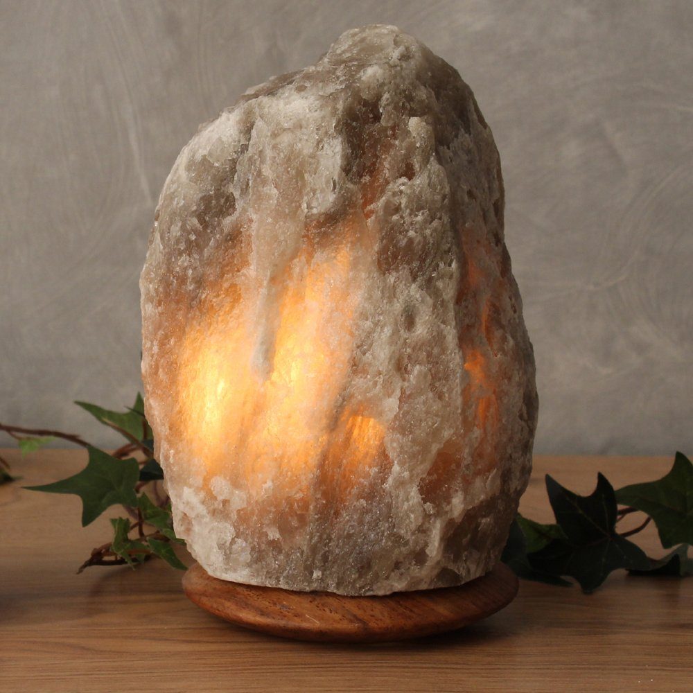 Rock, Salzkristall-Tischlampe cm, wechselbar, Handgefertigt SALT Warmweiß, Stein DREAMS ca.18 Unikat, jeder 2-3kg Leuchtmittel - grau HIMALAYA ca. H: ein