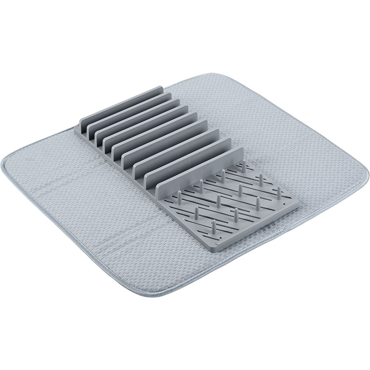 shop'n smile ideoon Abtropfmatte Abtropfgestell & Mikrofaser-Abtropfmatte Hellgrau, Geschirr Trockner, Masse Matte: 40 x 45 cm