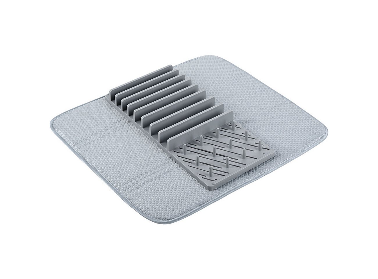 shop'n smile ideoon Abtropfmatte Abtropfgestell & Mikrofaser-Abtropfmatte Hellgrau, Geschirr Trockner, Masse Matte: 40 x 45 cm