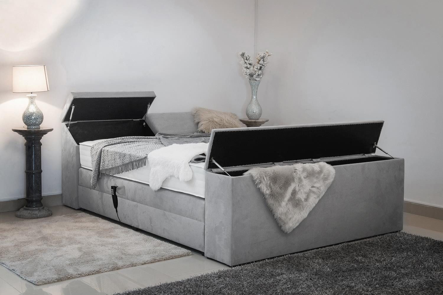 PAARA Boxspringbett Dubai elektrisch verstellbar mit Motor Stauraum, inkl. Matratze und Topper, mit einzigartigem Belüftungssystem