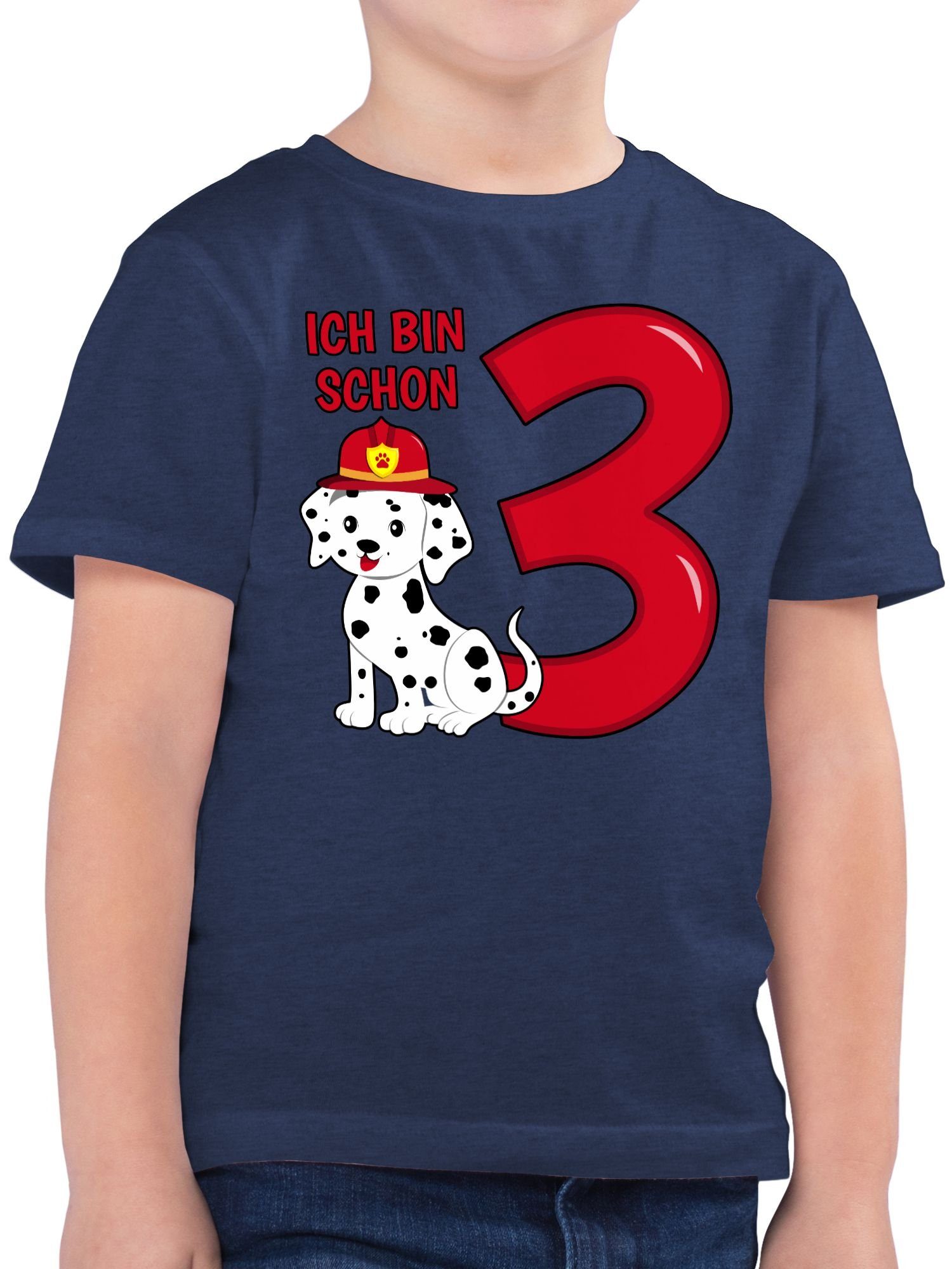 Shirtracer T-Shirt Ich bin Geburtstag drei Dunkelblau Hund Meliert 03 schon Feuerwehr 3