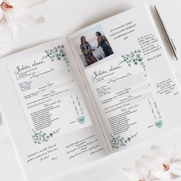 CreativeRobin Hochzeitskarte Hochzeitsspiel & Gästebuch-Karten für 50 Gäste I Eukalyptus Design