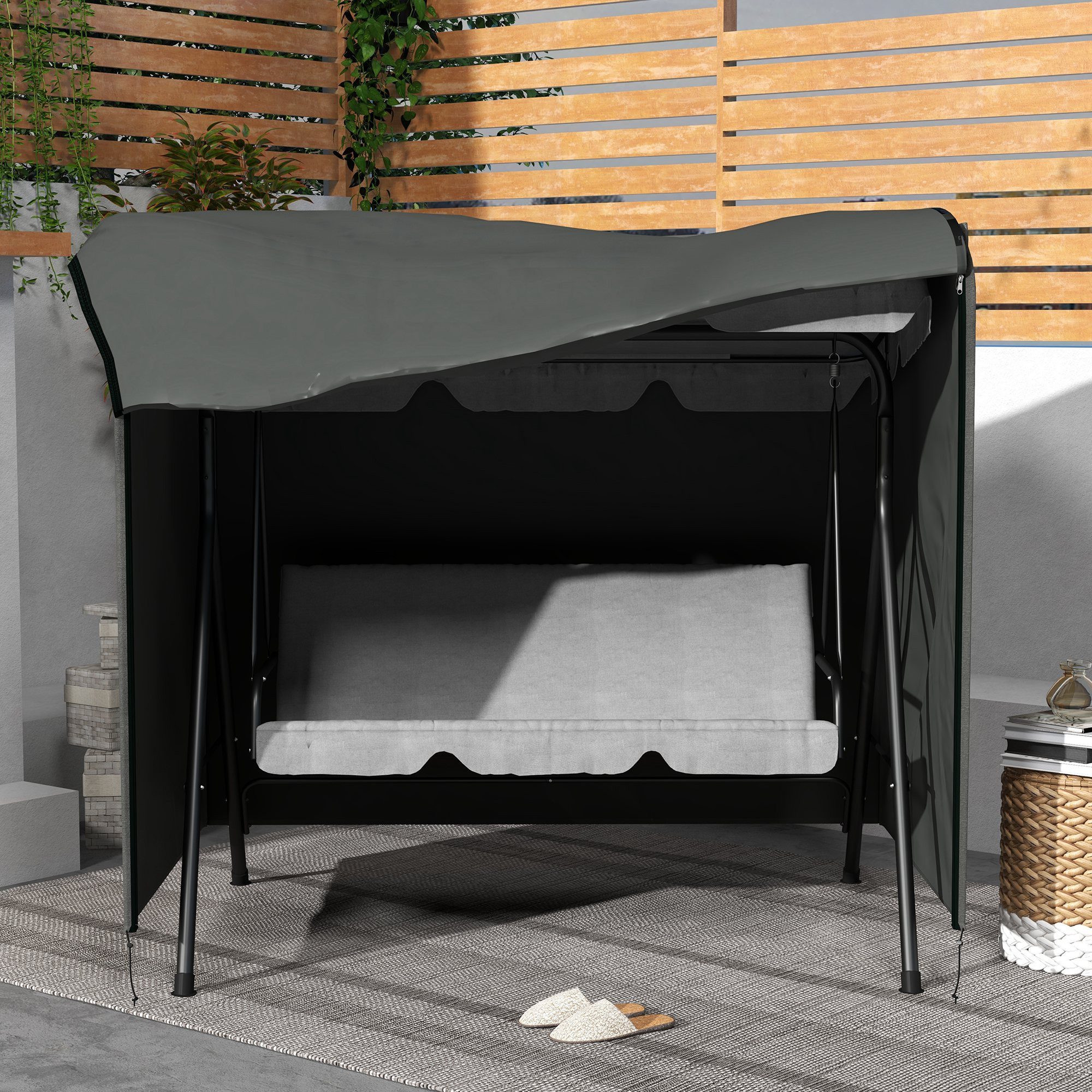 MC Star Gartenmöbel-Schutzhülle Hollywoodschaukel Abdeckung 3 Sitzer, Wasserabweisend Winterfest (UV-Beständig Abdeckplane, Abdeckhaube, Reißfest 420D Oxford Gewebe, 177x114x152cm Dunkelgrau)