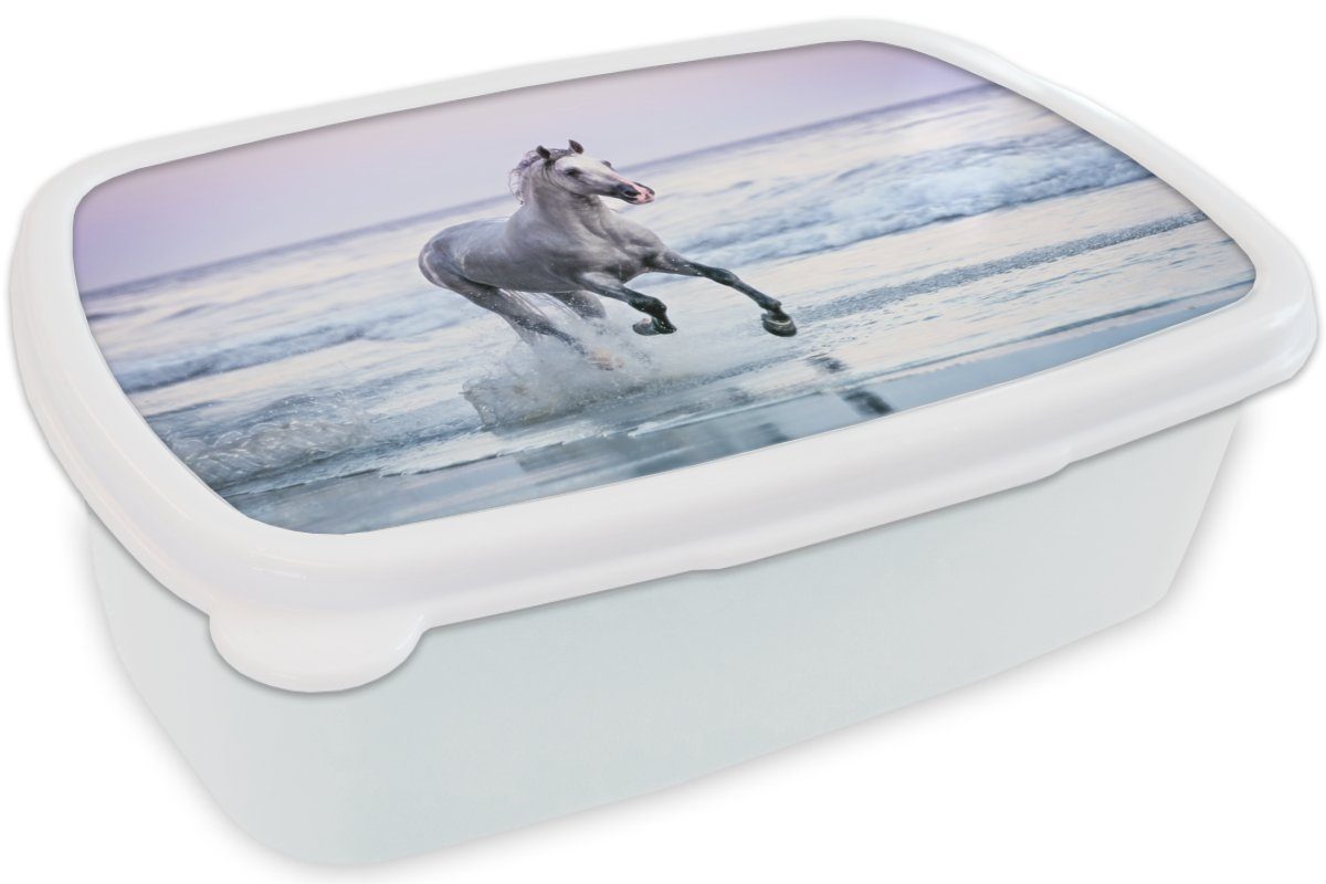 MuchoWow Lunchbox Pferde - Brotdose, Kinder Brotbox Erwachsene, Jungs weiß und für Meer, Mädchen Luft Kunststoff, und (2-tlg), für 
