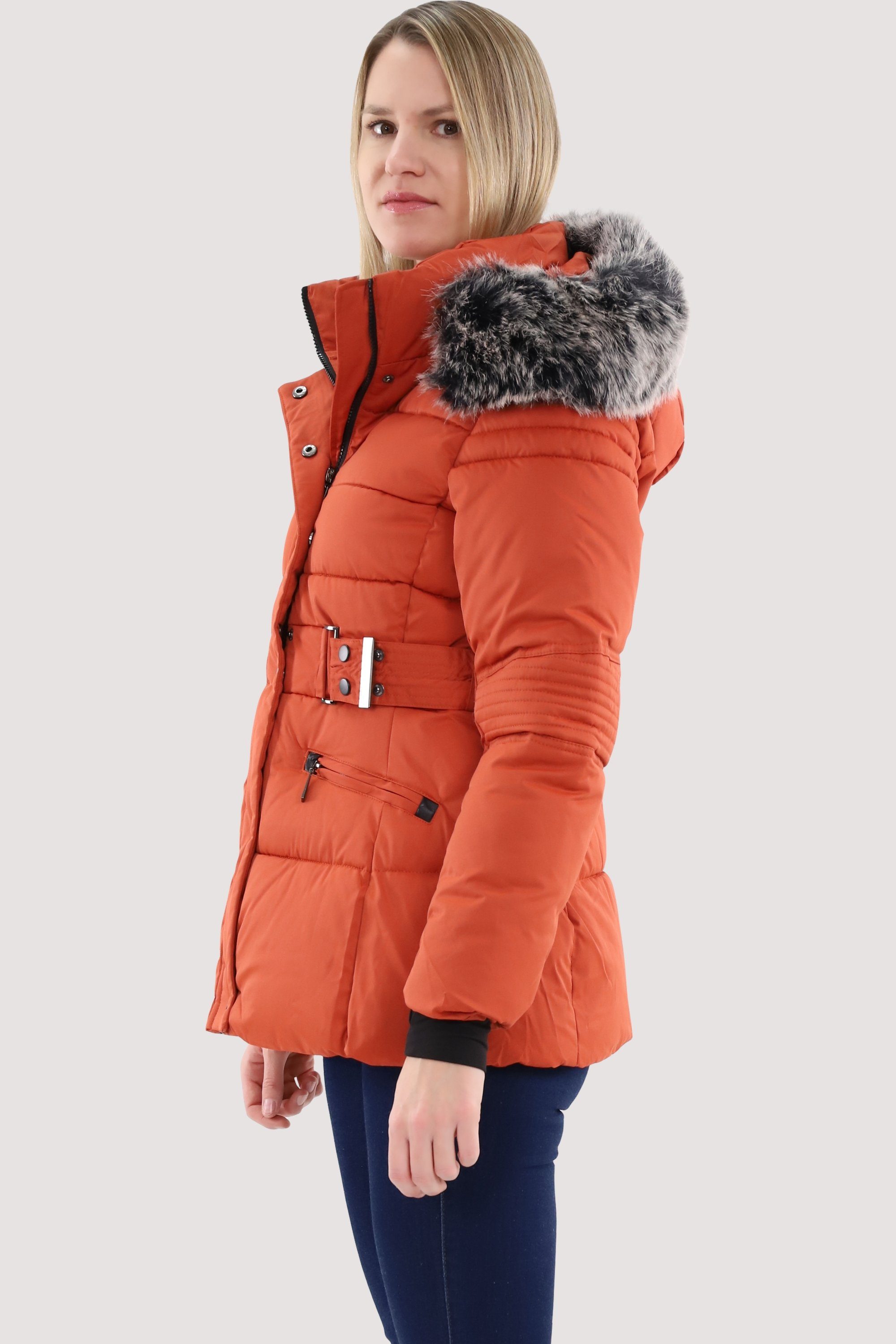 - kurz malito fashion Winterjacke mit 81169 Kapuze more than Steppjacke dunkelgelb Kunstfell gefütterte figurbetonte