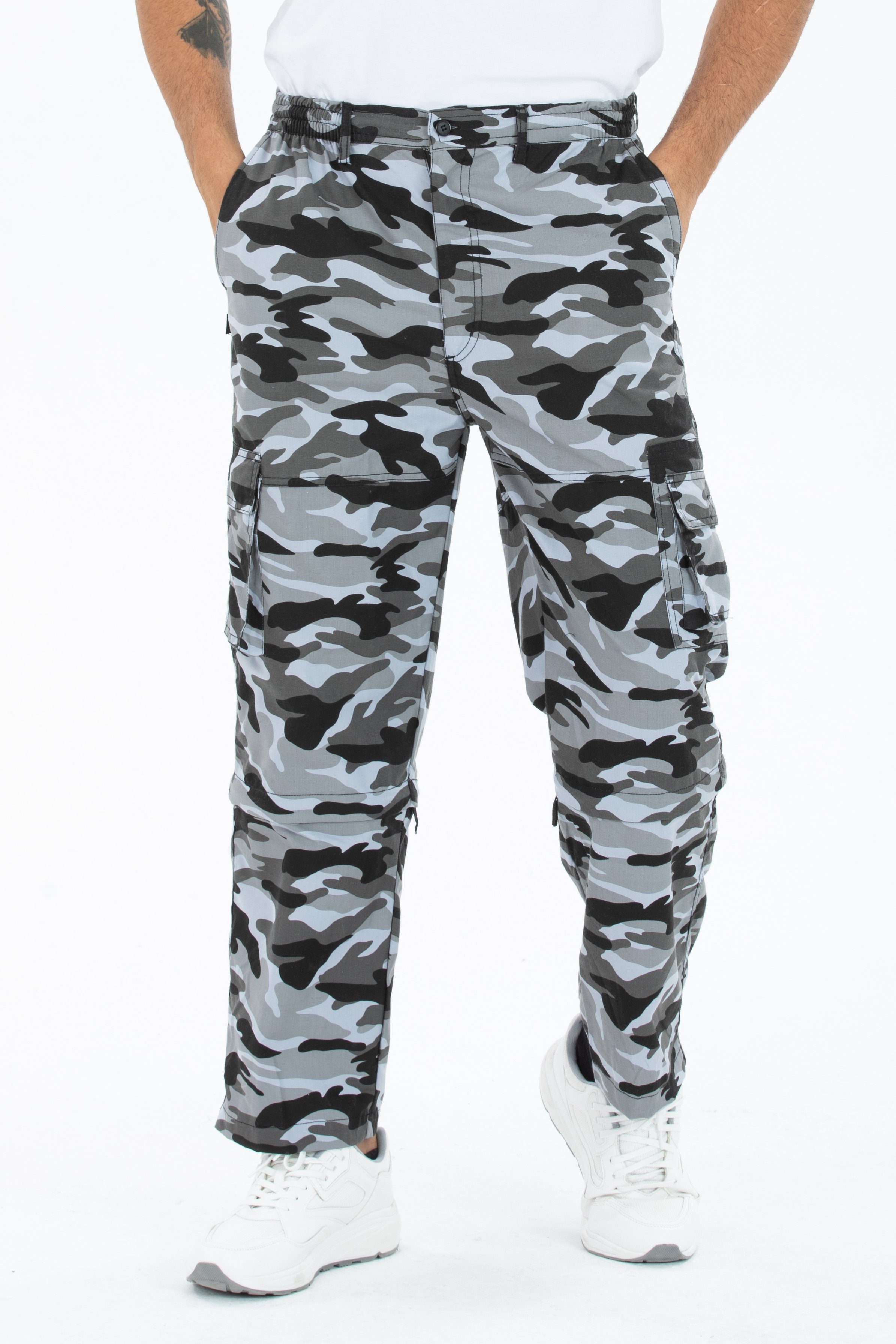 Kendindza Collection Cargohose Zipp Off Cargohose Dehnbund Arbeitshose Feldhose Bundeswehr Cargo Hose elastischer Gummibund Tarnhose Bundhose Camouflage
