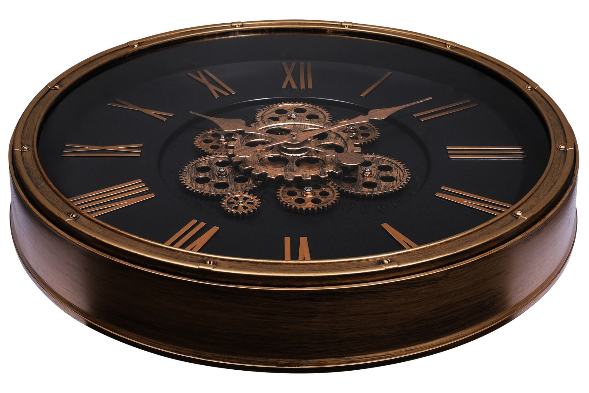 Hermann Jäckle Wanduhr Skelett 3099A 50,5 cm Industrial schwarz roségold bewegliche Zahnräder