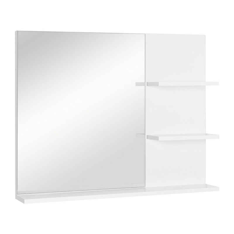 Kleankin Spiegel Wandspiegel, Badspiegel mit 3 Ablagen Wandspiegel Spiegelregal Badezimmer MDF Weiß