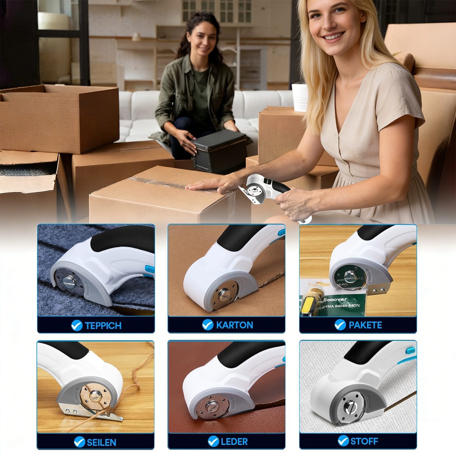 AKKEE Allesschneider Elektromesser Wiederaufladbare Schere Multi-Cutter, Universalschere, 60 W