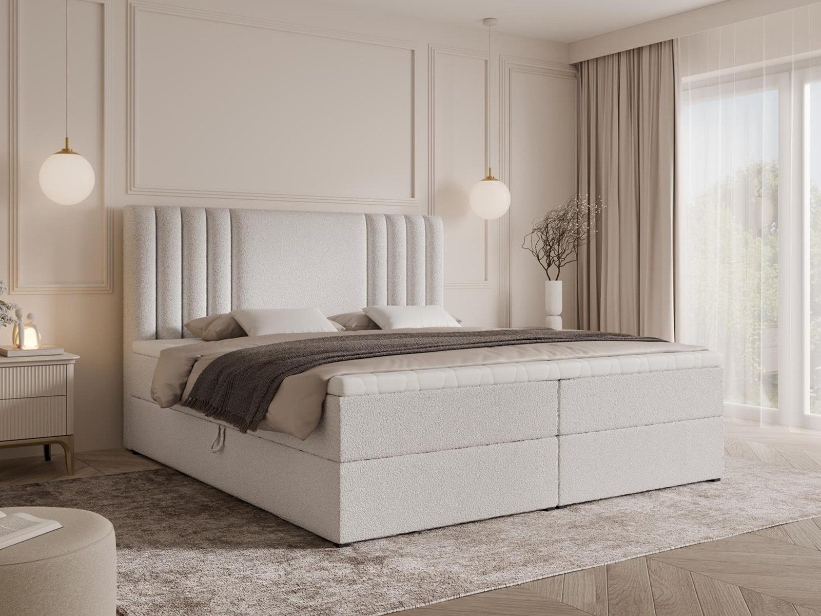 Compleo Boxspringbett Doppelbett mit gepolstertes Kopfteil, Modern und Elegant, Bonell, Topper als Option