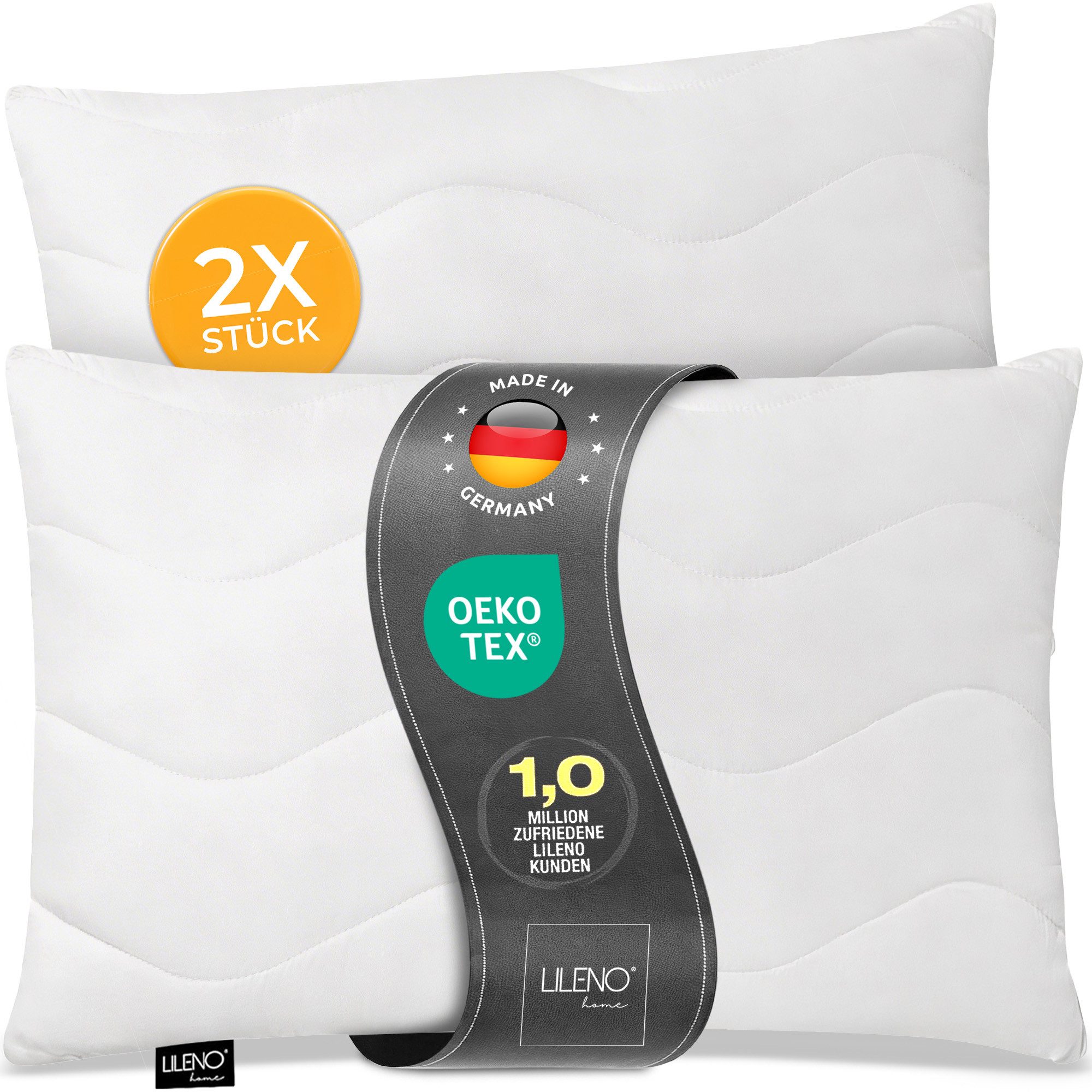 LILENO HOME Kopfkissen - gestepptes Kissen in verschiedenen Größen - Made in Germany, Füllung: 100% Polyester, Rückenschläfer, Seitenschläfer, Bauchschläfer, Spar-Set, 2er Set, Dekokissen 30x40 cm, allergikergeeignet, Bettkissen oder Kopfkissen