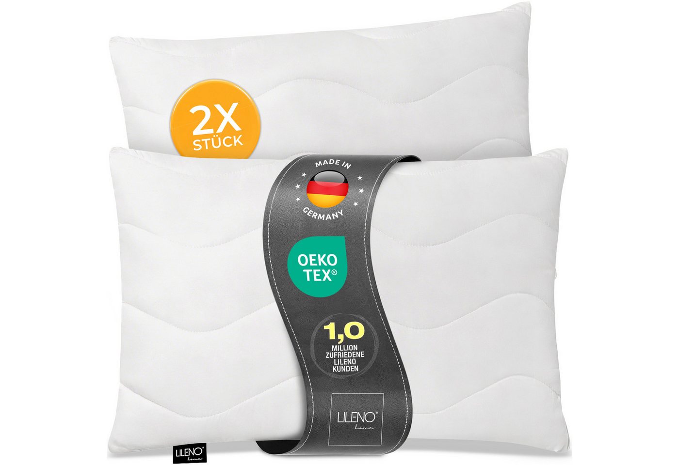 LILENO HOME Kopfkissen LILENO HOME Allergiker Kopfkissen Oeko-Tex & - Made in Germany, Füllung: 100% Polyester, Seitenschläfer, Bauchschläfer, Rückenschläfer, Spar-Set, 2er Set, Dekokissen 30x50 cm, allergikergeeignet, Bettkissen oder Kopfkissen