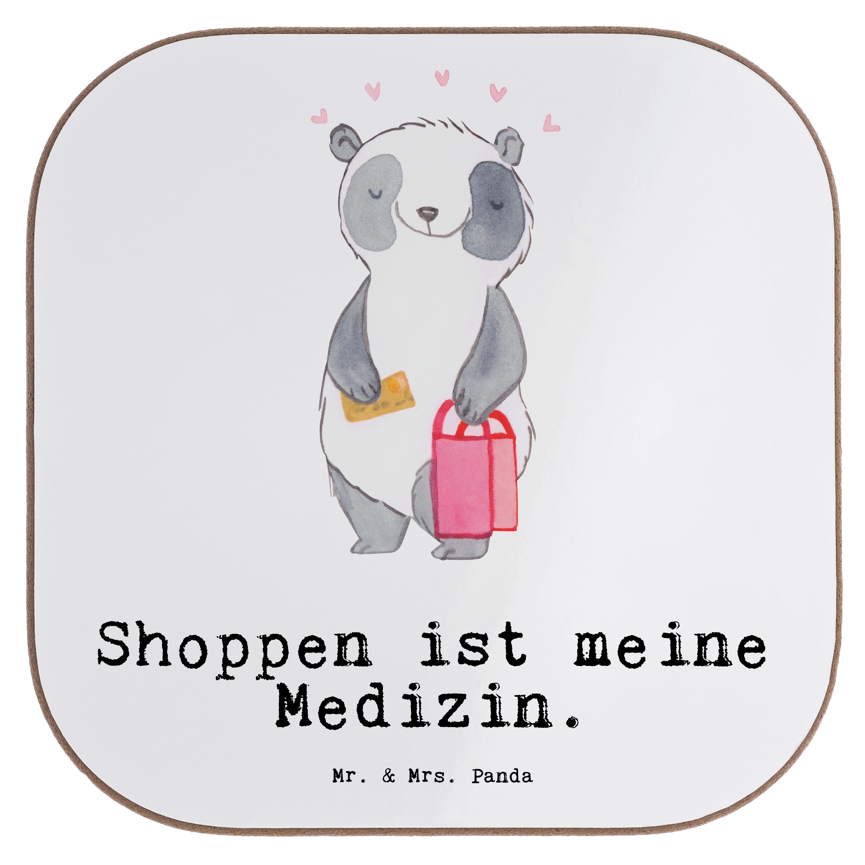 Mr. & Mrs. Panda Getränkeuntersetzer Panda Shopping Medizin - Weiß - Geschenk, Sportler, Getränkeuntersetz, 1-tlg.