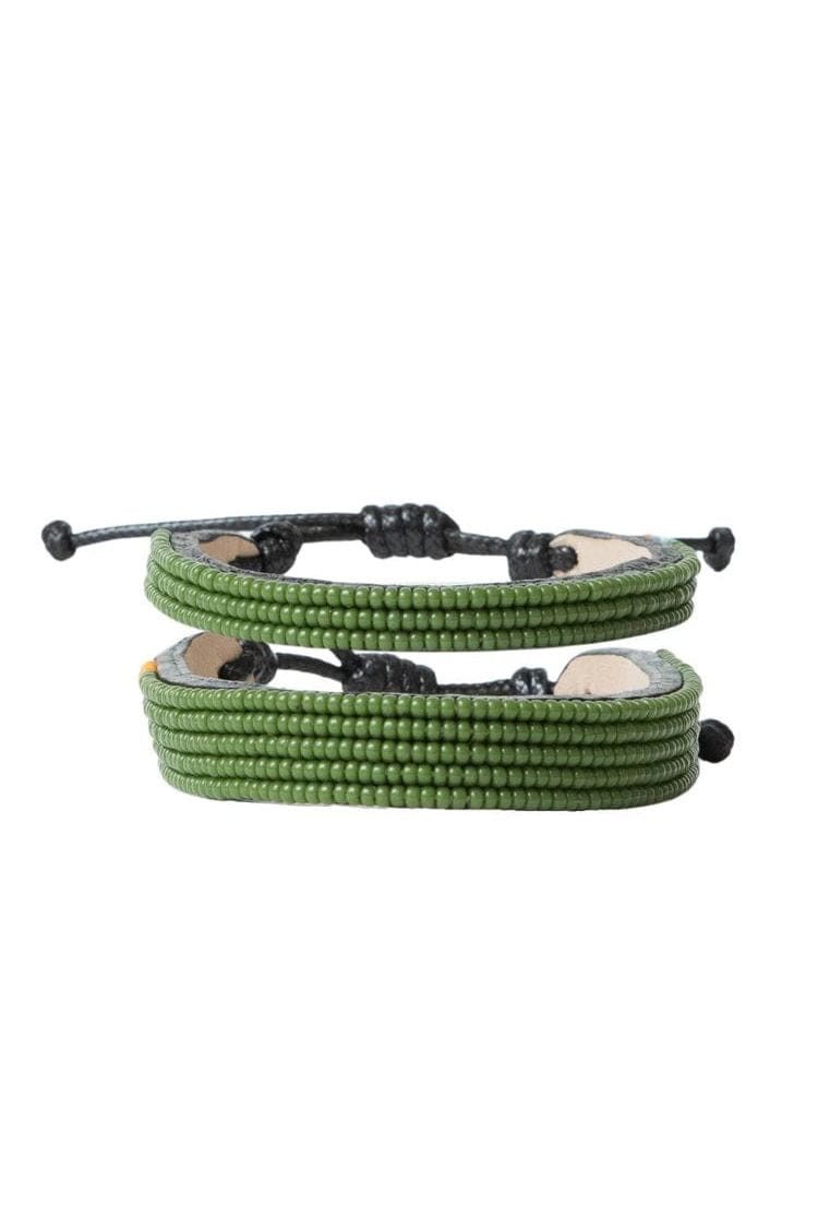 Ubuntu Life Perlenarmband Massai - Safari Grün - S/M, Handgefertigt · Leder & Glasperlen · Unikat