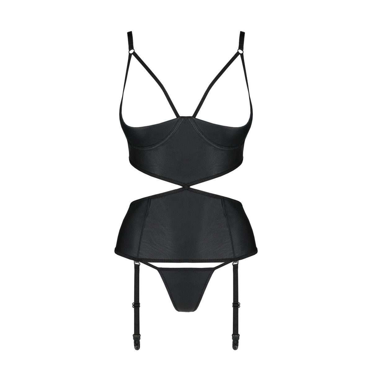 thong - open Passion-Exklusiv corset (L/XL,S/M,XXL) PE with & cups black Jannies Corsage